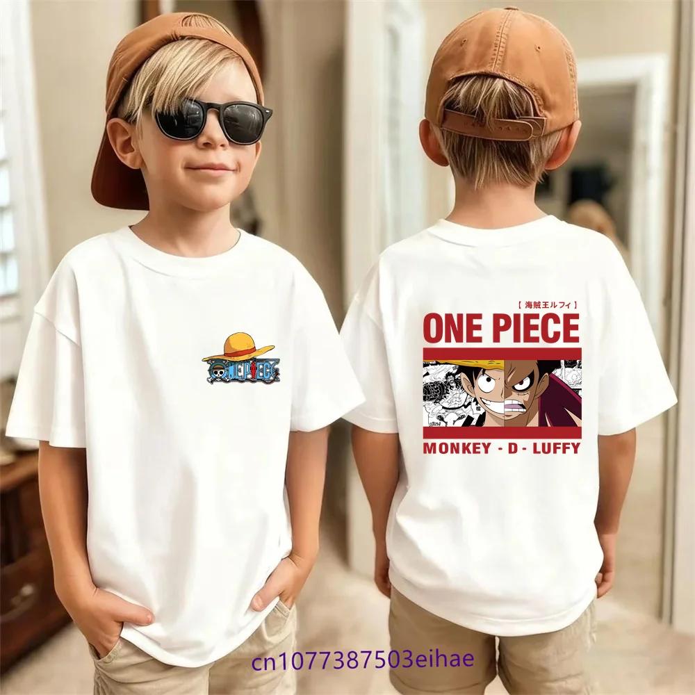 Anime One Piece Luffy Zoro Graphic Tshirt Kids Streetwear Short Sleeve Oversized Loose Casual Top Summer Trendy Daily Wear 100