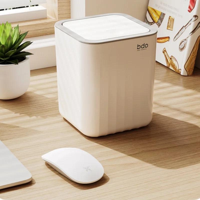 Mini Desktop Trash Can With Lid Press Type Trash Can For Bathroom Car Office Bedroom Living Room Waste Bins Portable Clutter Bin