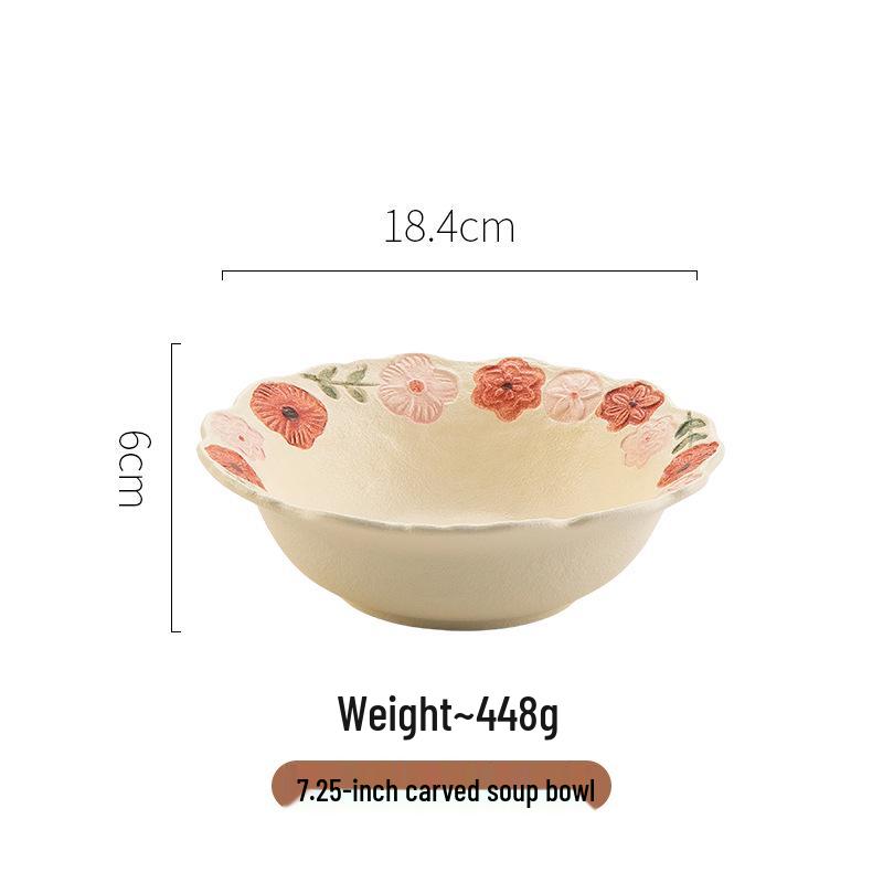 High-Temperature Ceramic Bowl Set - Includes Soup Bowl, Chopsticks, Noodle Plate, Coffee Cup, and Microwave-Safe Bowl