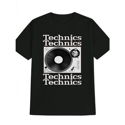 Europäische Größe Herren Vintage Plattenspieler Grafik T-Shirt ettering & DJ-inspiriertes Design, Lässiges Sommer-T-Shirt mit Rundhalsausschnitt, Maschinenwaschbar, Geschenk für Musikliebhaber