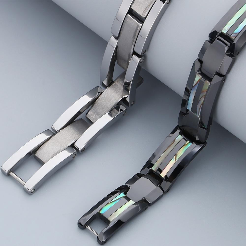 Matt Volframstål Herrearmbånd Svart Keramikk 10MM Bredde Lenkekjede Germanitt Magnetisk Korsarmbånd for Menn Med Skallsmykker