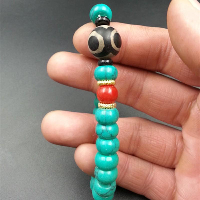 Jade & Turquoise Dzi Bead Bracelet Set - Versatile Couple Bracelets 15-1-1406