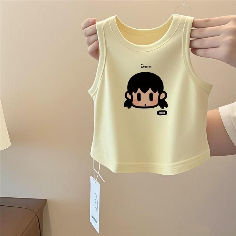 Baby Vest For Girls Tops Sleeveless Newborn Cartoon Undershirts Children  Round Neck T-Shirt Cotton Fashionable Casual Vest Toddler Clothes Summer