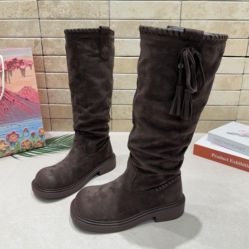 Retro thick-soled stacking boots brown Maillard boots children's new summer and autumn western cowboy tall knight boots