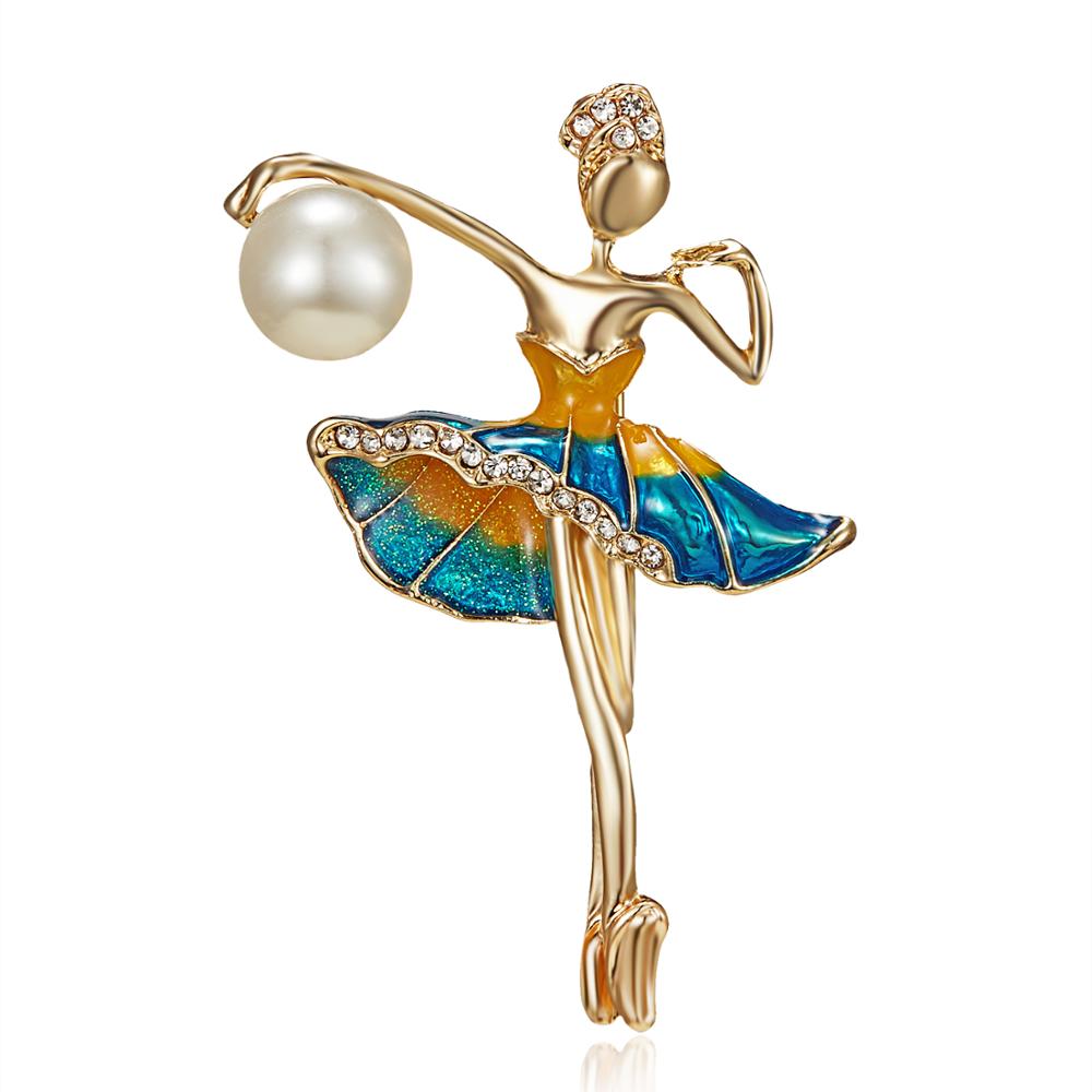 Rinhoo New Fashion Temperament Dance Girl Ballet Girls Cartoon Shining Crystal Brooches Women Collar Pins Bride Wedding Jewelry