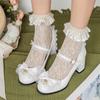 Fashion 2025 Women High Heels Cross Strap Mary Jane Pumps Party Wedding White Pink Black Bow Lace Beads Princess Cosplay Lolita Shoes