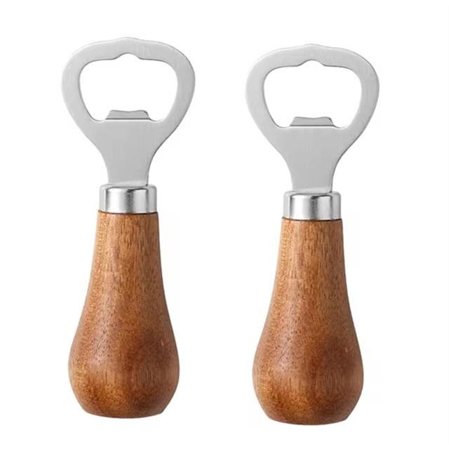 

Stainless Steel 2pcs Bottle Opener Bartender Handheld Beer Jar Opener Wooden Can For Parties Bar Tool