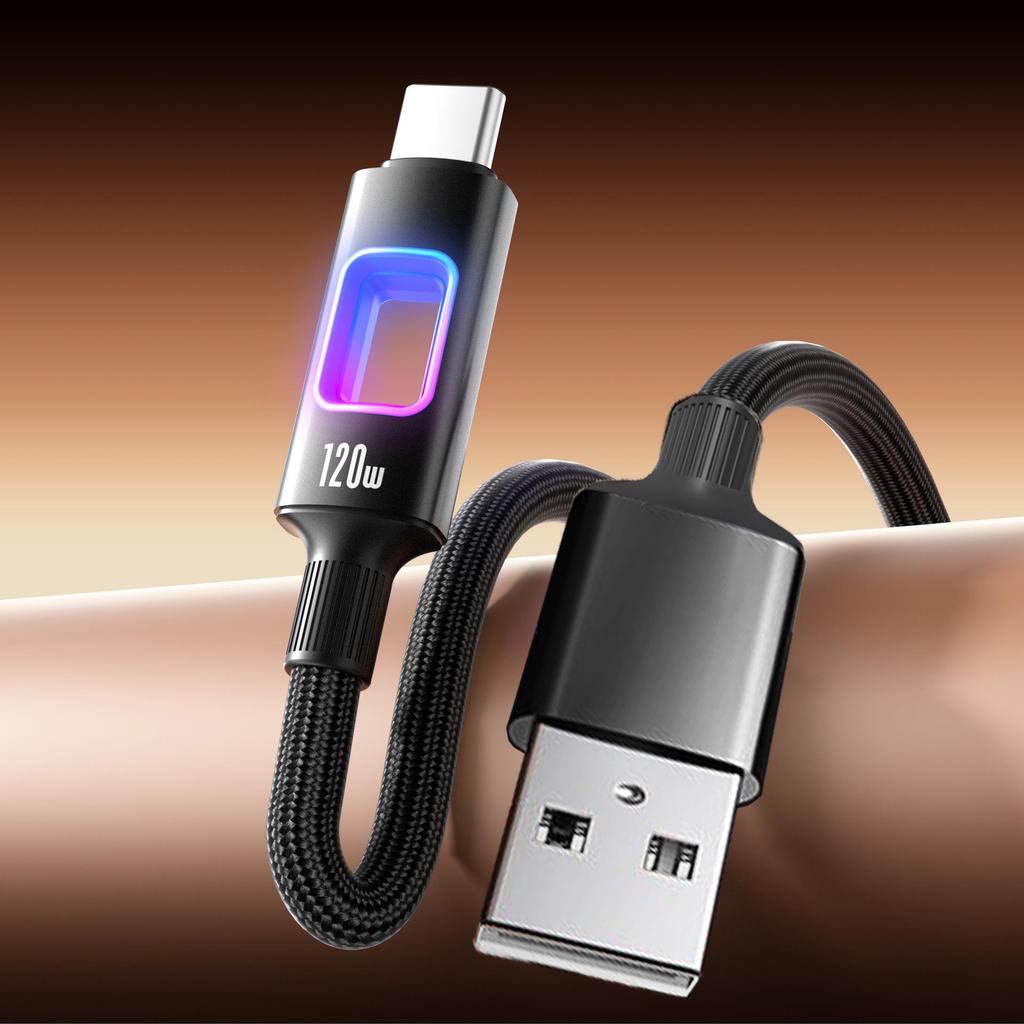 RGB Dazzling 120W Super-Fast Type-C Charging Cable for Huawei, Xiaomi, Vivo, Oppo, and Apple.