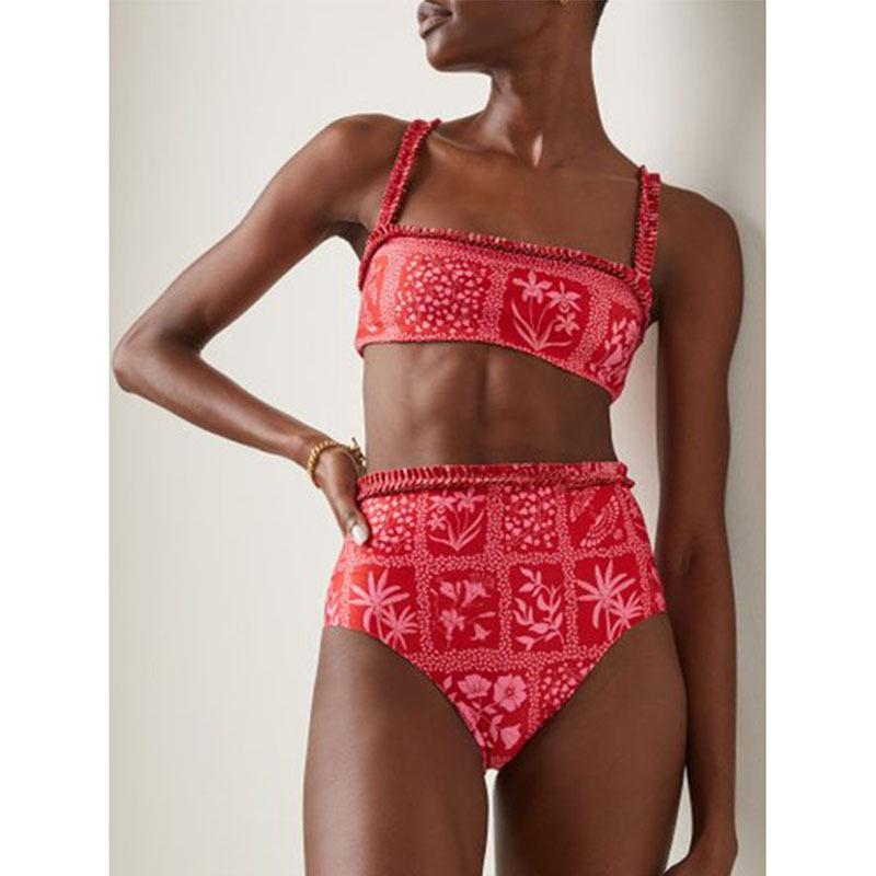 

Европейский и американский купальник бикини с оборками - Модный принт, купальник из двух частей 22037195 S красный