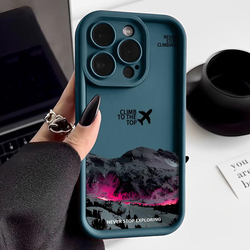 For iPhone 16E 15 Pro Max 14 Pro 13 12 11 XR XS 8 7 Cover Airplane Mountain Pattern Lens Protection TPU Shockproof Soft Silicone Phone Case Shell