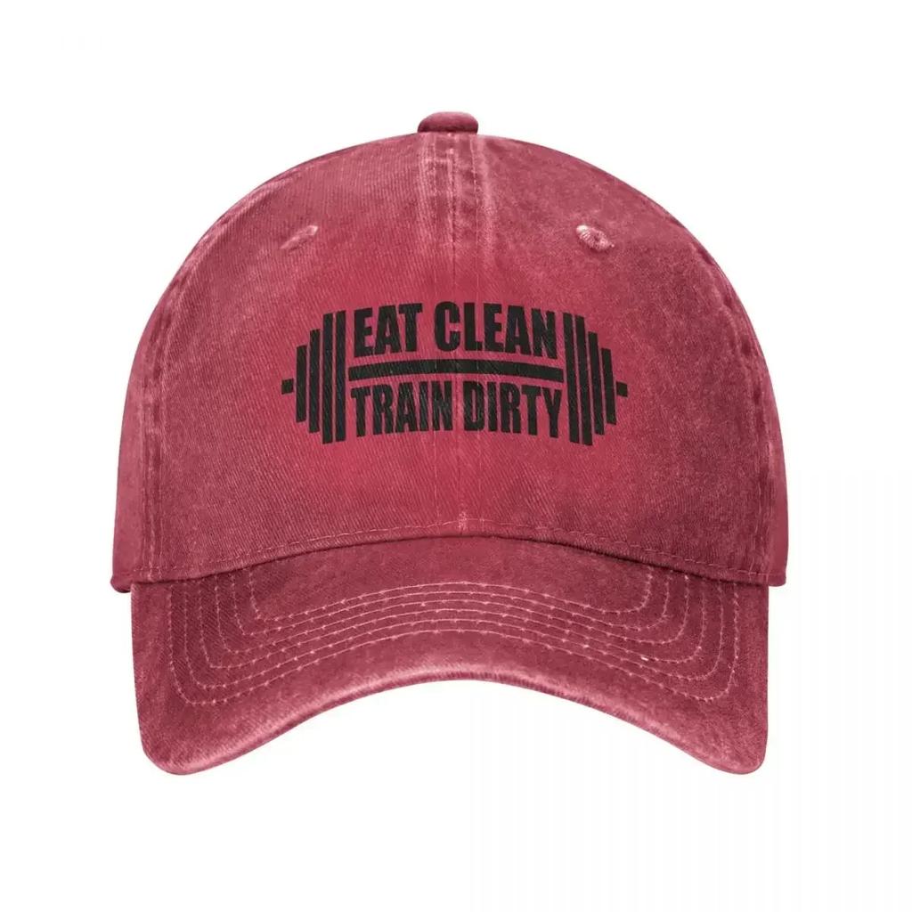 Eat Clean Train Dirty Gym Cool Baseball Cap Vintage Distressed Cotton Snapback Cap Unisex Outdoor All Seasons Travel Hats Cap
