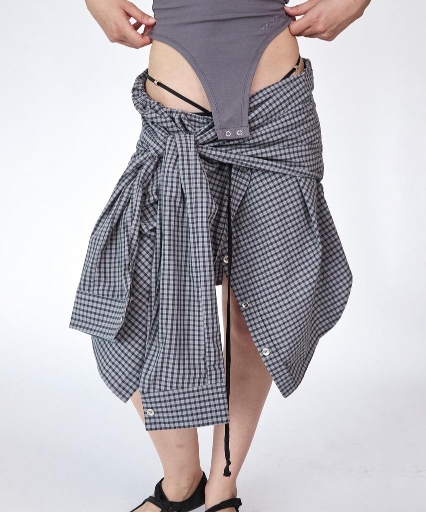 Holpeipeo Check Three-Way Shirt Skirt (Purple Grey)
