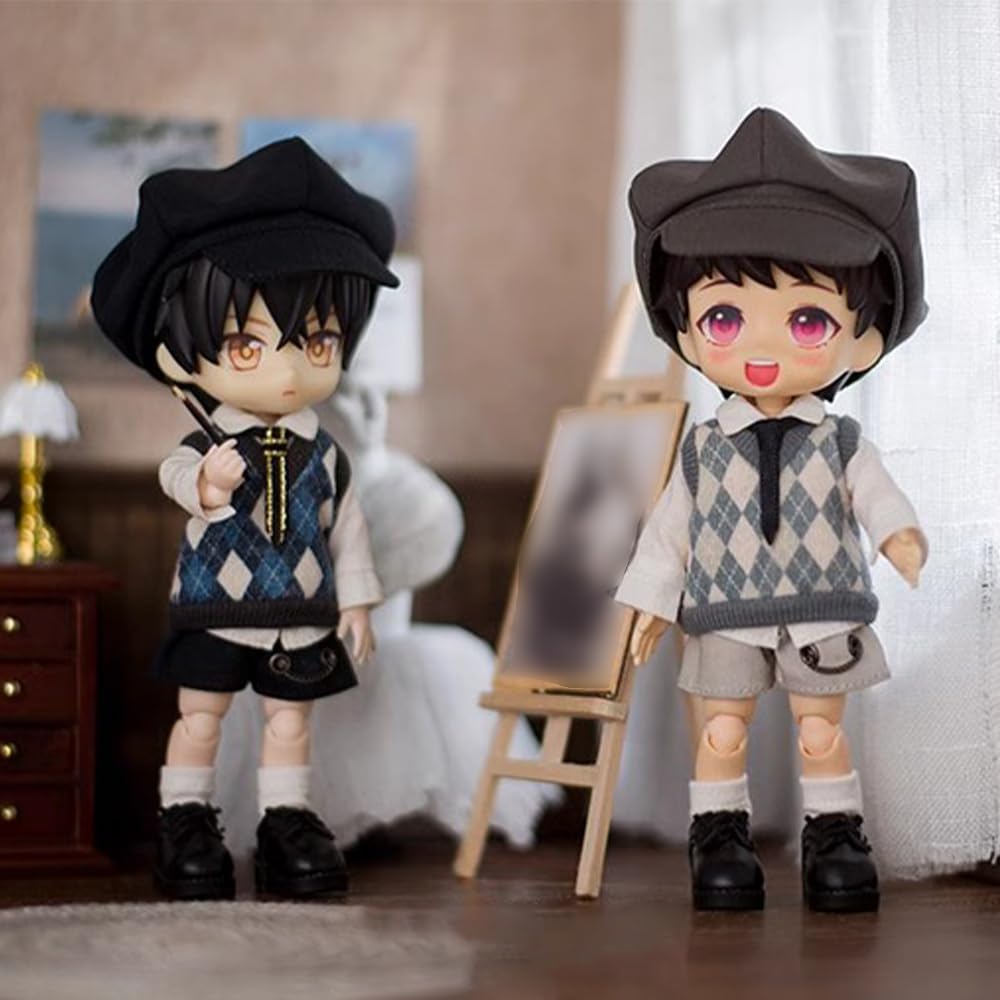 Niannyyhouse OB11 Size Obitsu Doll 11cm Body Compatible School Uniform Set BJD Doll Outfit (Hat, Shirt, Vest, Tie, Pants, Skirt, Shoes, Socks) 1/12