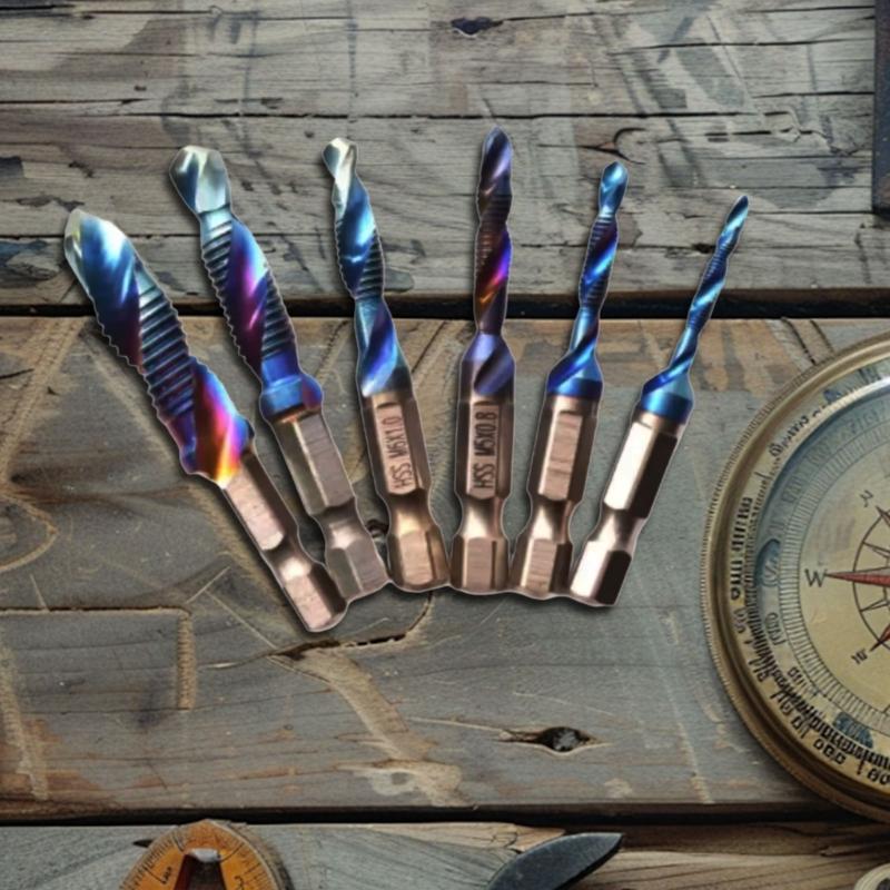Metric Thread Tap Drill Bits Set 3 To M10 Titaniums Plated HSS Hex Shanks for Wood Plastic Aluminum