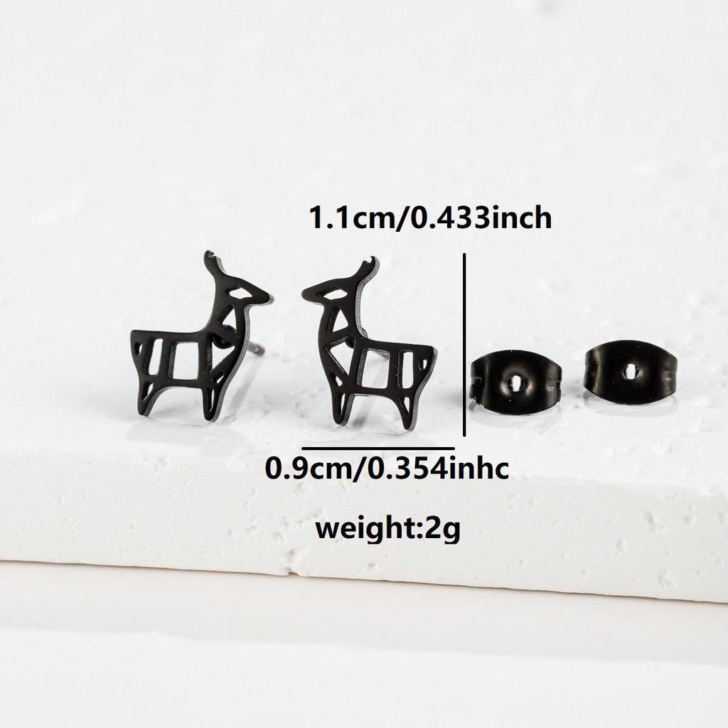 Deer Stud Earrings: Simple Christmas Reindeer Design, Cute Korean Style Stainless Steel Accessories
