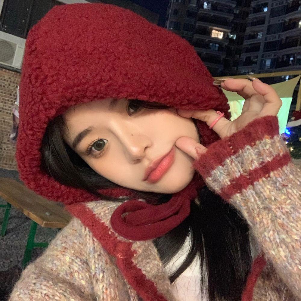 Korean Style Coldproof Hooded Caps Lambswool Knitted Beanies Hats  All-match