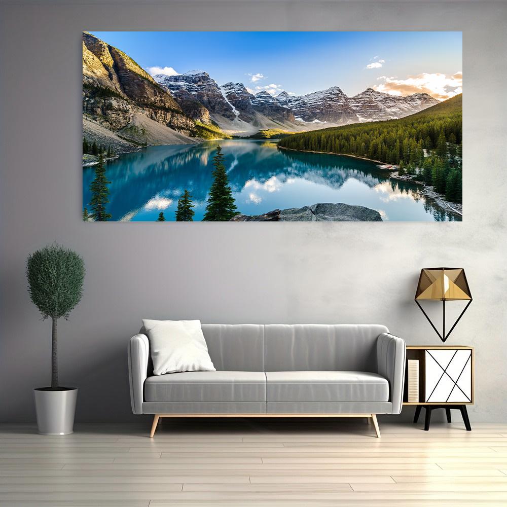 Canvas Poster Modern Art Lake Light Mountain Color Mountain Water Painting Beautiful Scenery Living Room Home Decoration