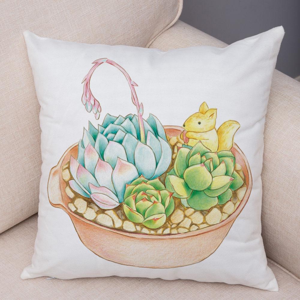 Cartoon Plant Cushion Cover Bedroom Living Room Car Sofa Pillowcase Watercolor Juicy Pillowcase Ornament