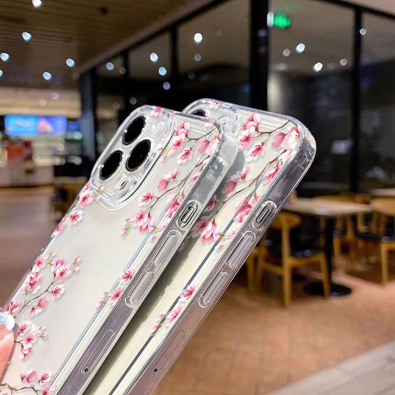Phone Case For Xiaomi Mi 17 Pro 15 14 13 12 11 Lite 5G Mi 15 T Pro 14T 13T 12T Pink Peach Blossom Pattern Clear Bumper Cover