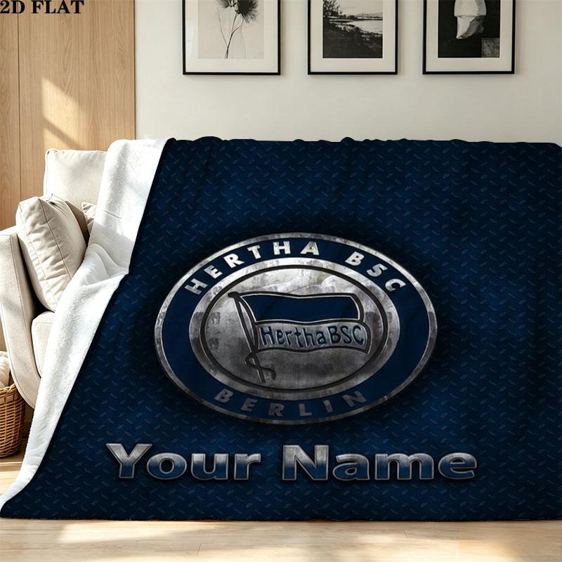1PC Hertha BSC Custom Name Patterned Flannel Blanket Suitable For All Seasons for Home Decor Warmth and Comfort Gifts Holiday Present