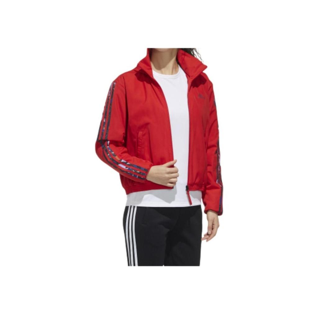 Adidas Floral Logo Fleece-Lined Hooded Jacket Women Jacket Red GG0769