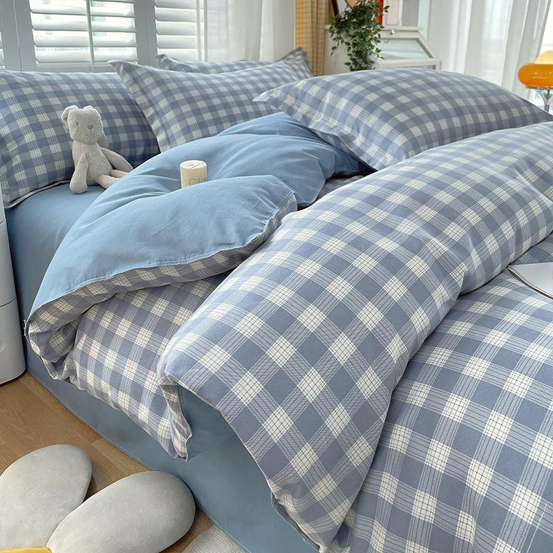 

Постільна білизна Muji з японської прасованої бавовняної фланелі в клітинку - 4 предмети, Хороша якість, Стиль студентського гуртожитку 2m Fitted Sheet Set 4pcs (200x230 Duvet)