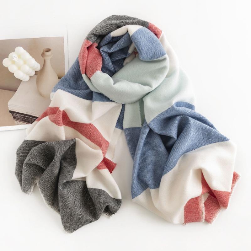 New Herringbone Pattern Single Color Versatile Imitation Cashmere Scarf for Women Simple Casual Style Tassel Warm Shawl