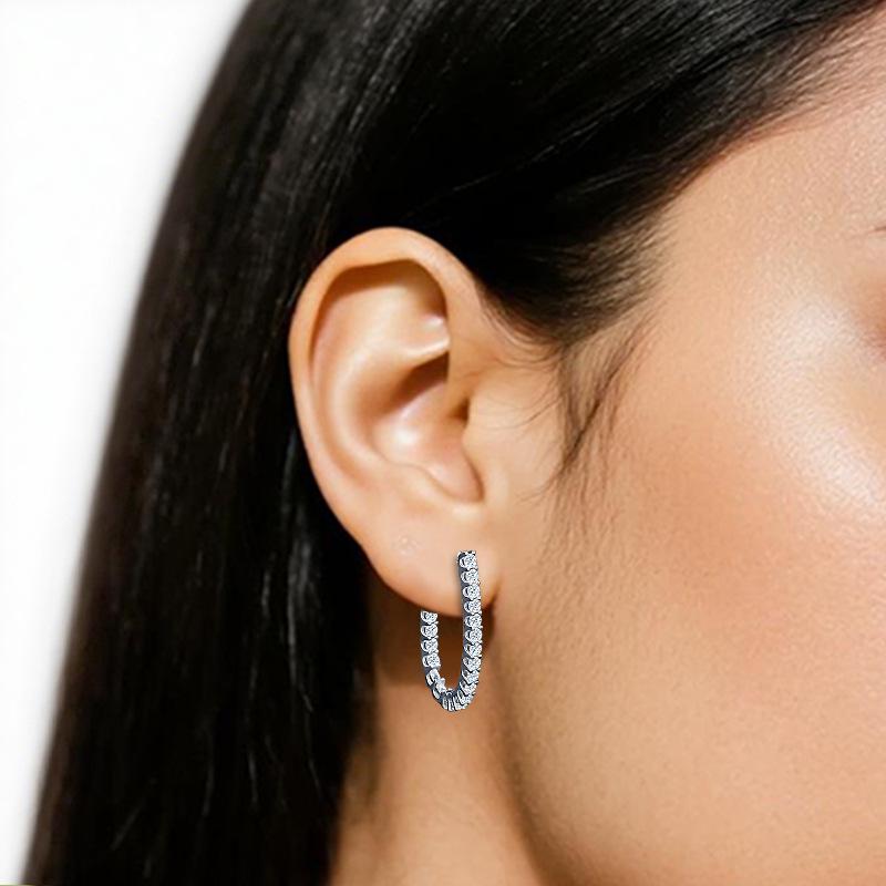 Moissanite & Sterling Silver Large Hoop Earrings: European & American Style, Light Luxury, Fashionable Design for Women