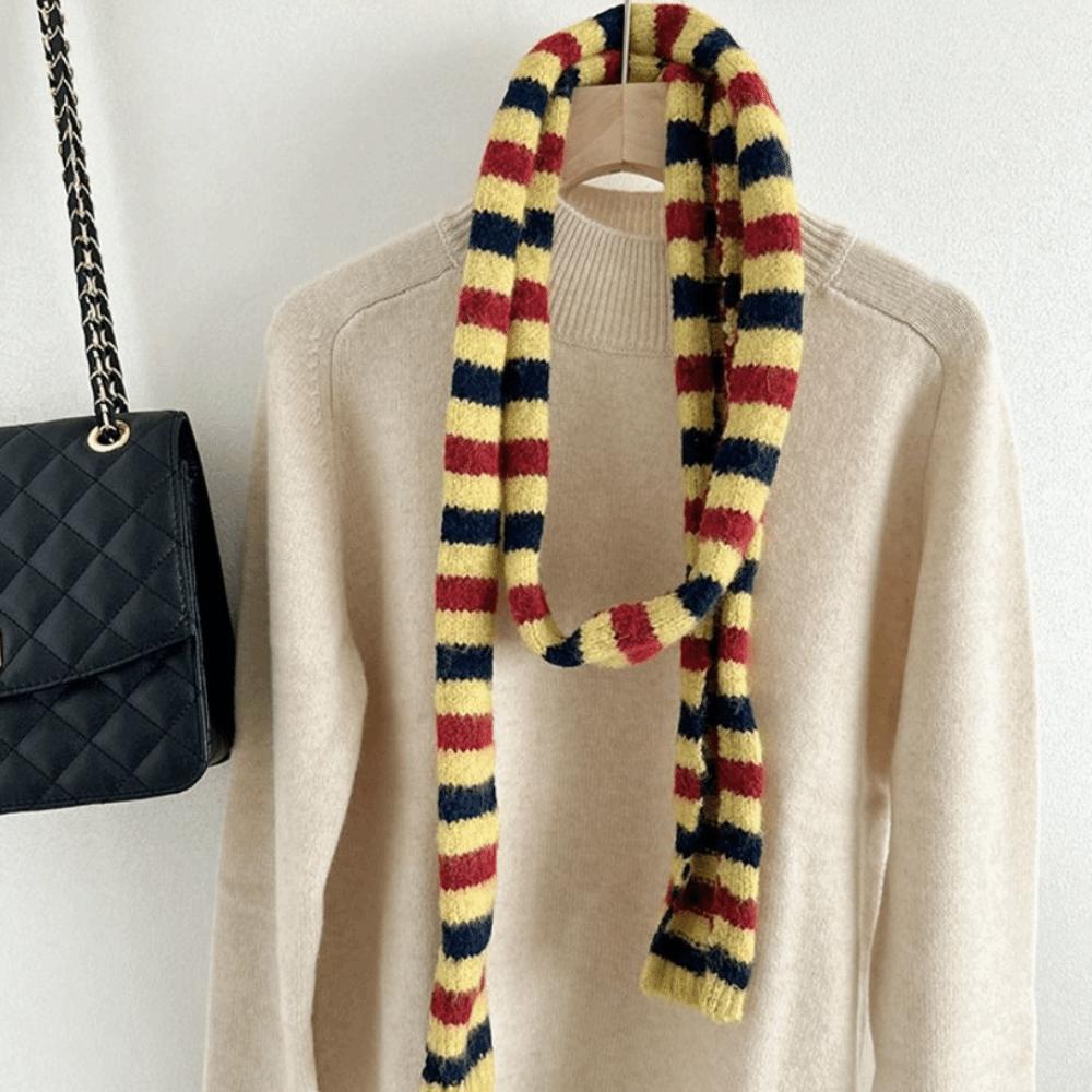 Narrow Cashmere Knitted Scarf Korean Style Winter Shawl Soft Striped Scarf  Student