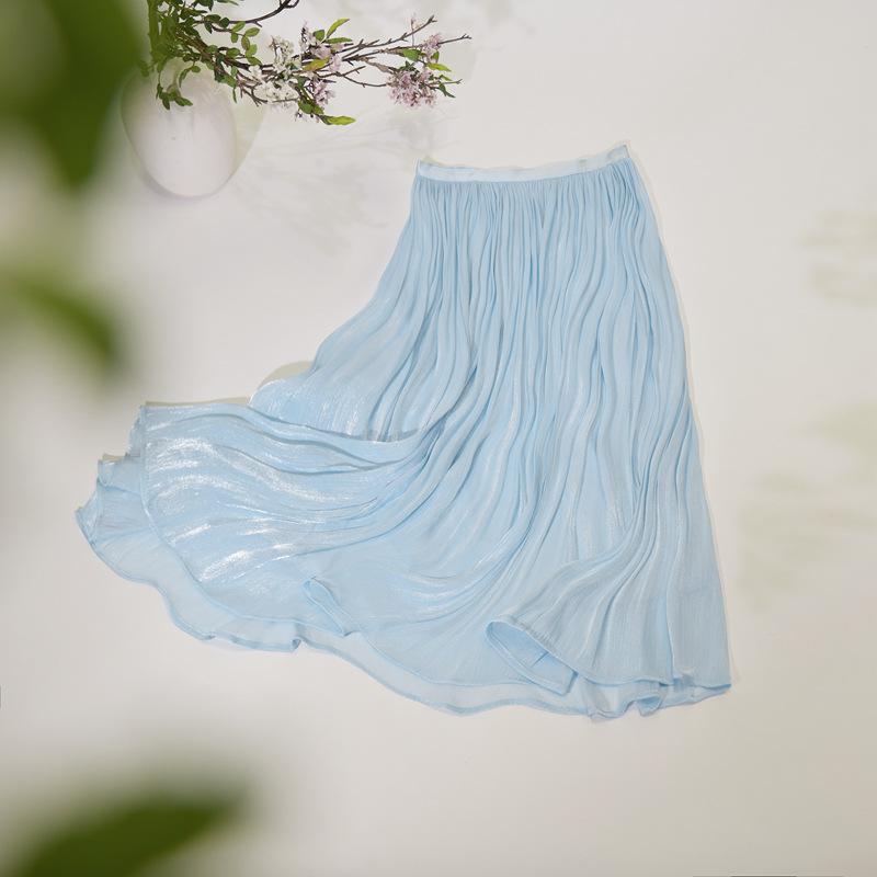 

DX~~ Мерсеризованная юбка темперамента женская тонкая и тонкая средняя и длинная юбка А-образной формы с подвеской, элегантная летняя юбка из органзы One size