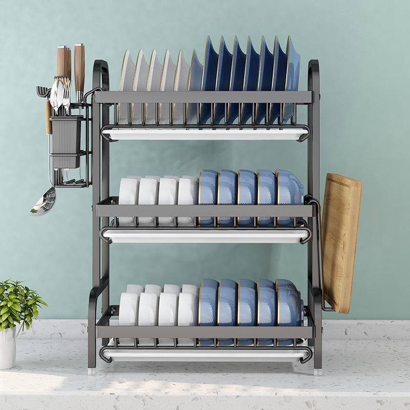 2 Tiers Dish Drainer Stainless Kitchen Dish  Storage Shelf Plate Knife Sink Drying Organizer and Storage Kitchen Accessories