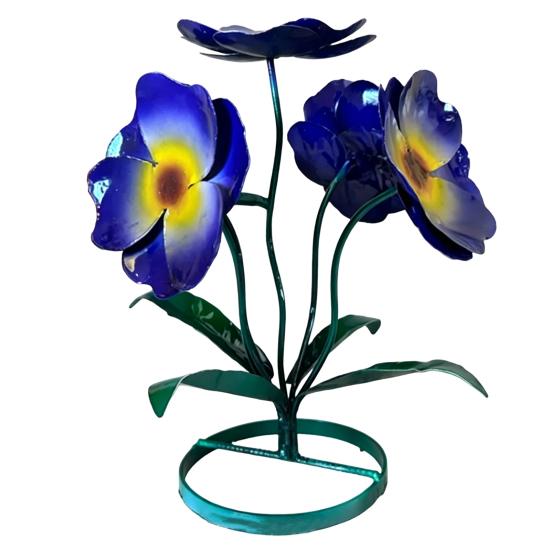 Metal Flowers Sculpture, Handcrafted Rustic Flower Decoration, Yard Art Plant Ornament for Outdoor Garden Patio Planter Flower Pot Decor синий