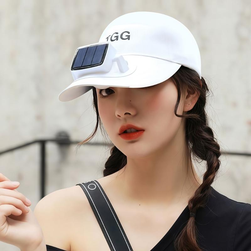 Adjustable Sun Hat Feature Solar Charging Build-in Cooling Fan Ideal For Beach Vacations And Camping Trip