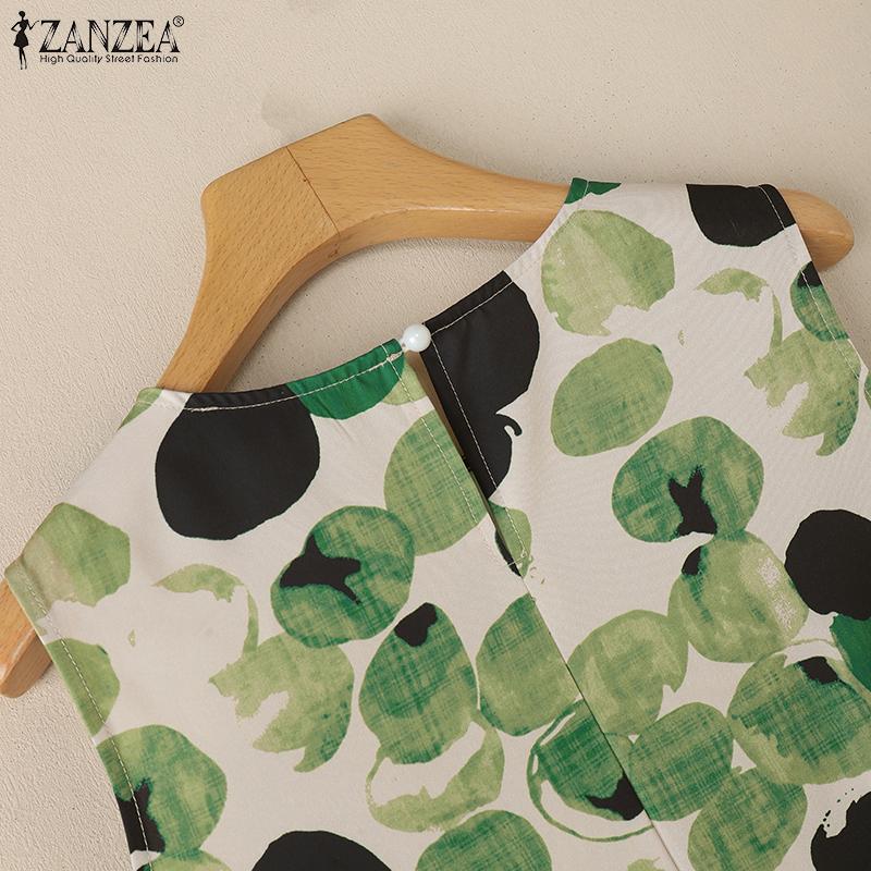 ZANZEA Women Casual Round Neck Summer Sleeveless Print Dress