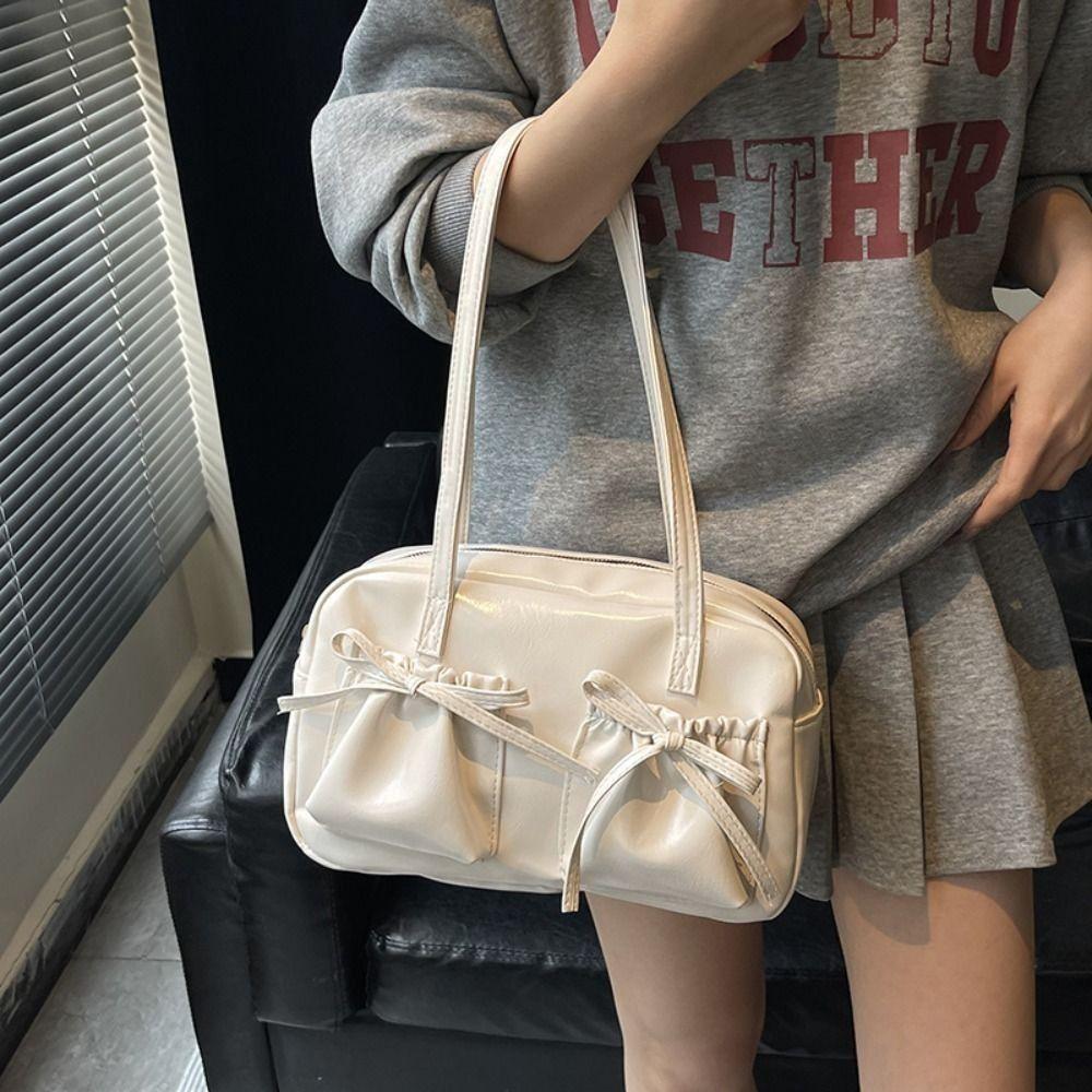Korean Ribbons Bowling Tote Bag Y2k Ballet Women's Handbag Casual Bow Tie Shoulder Bag Girls