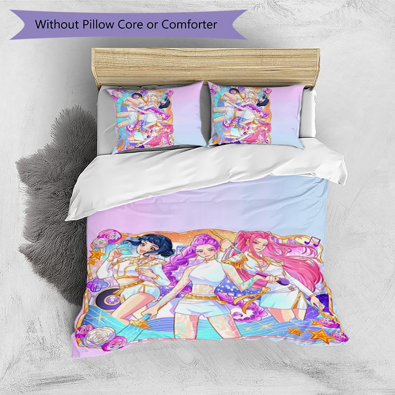 Kpop Demon Hunters Pattern Printed 3PCS Bedding Set, Soft Skin-Friendly Washable Duvet Cover & Pillowcases Set