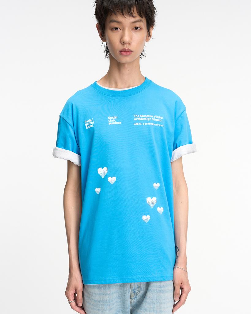 THEMUSEUMVISITOR Pixel Heart Signature Overfit T-Shirt (Till Blue)