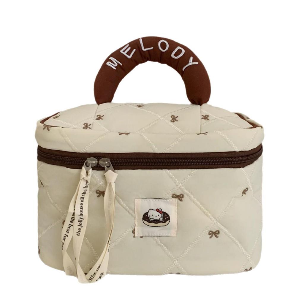 2025 High-Value Milk Tea Donut Women's Large Portable Cosmetic Handbag