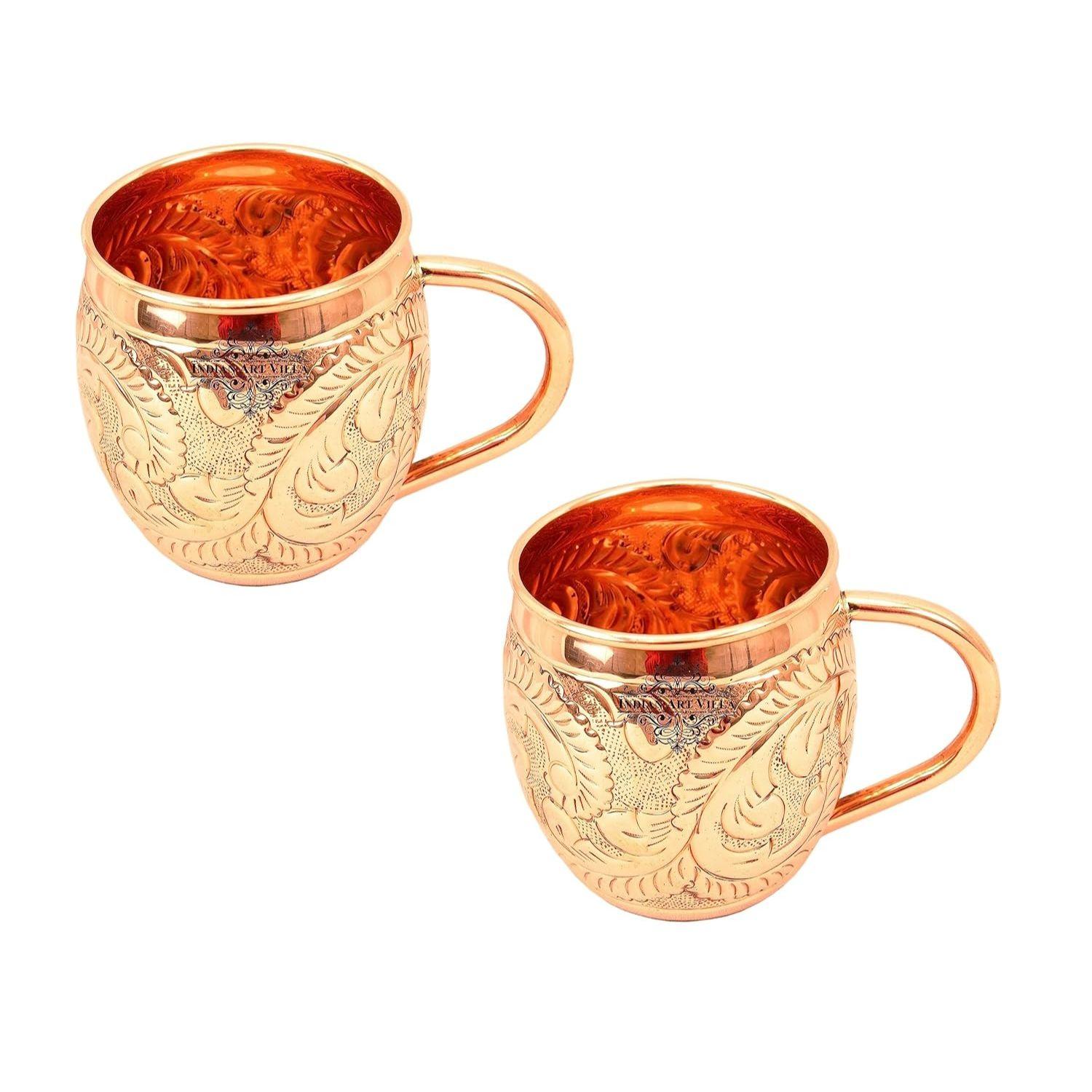 

Кружка для пива Moscow Mule из чистой меди круглой формы с тисненым цветочным дизайном, Лучшая для пивных коктейльных вечеринок, Барная посуда, Объем-450 мл, Набор из 2