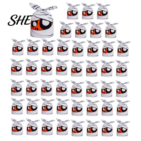 Transparent Cookie Bags with Drawstrings 48 Pcs Halloween Candy Bags, Kids Trick or Treat Goodie Cute Rabbit Small Containers for Party Ear