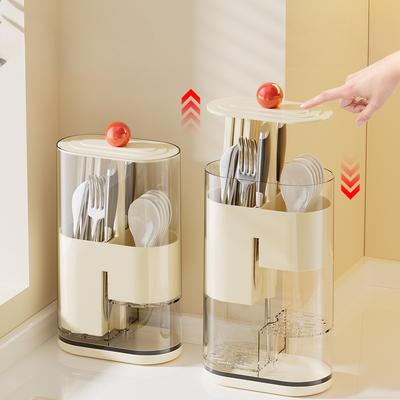 Höhenverstellbarer Abtropfender Essstäbchenhalter Essstäbchen Aufbewahrungsbox Aufklappbarer Deckel Messer Gabel und Löffel Aufbewahrungsbox