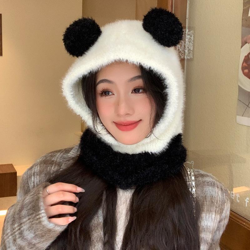 

Осенне-зимняя шапка женская милая плюшевая панда цельная шапка зимняя уличная теплая от холода шапка с ушками тренд