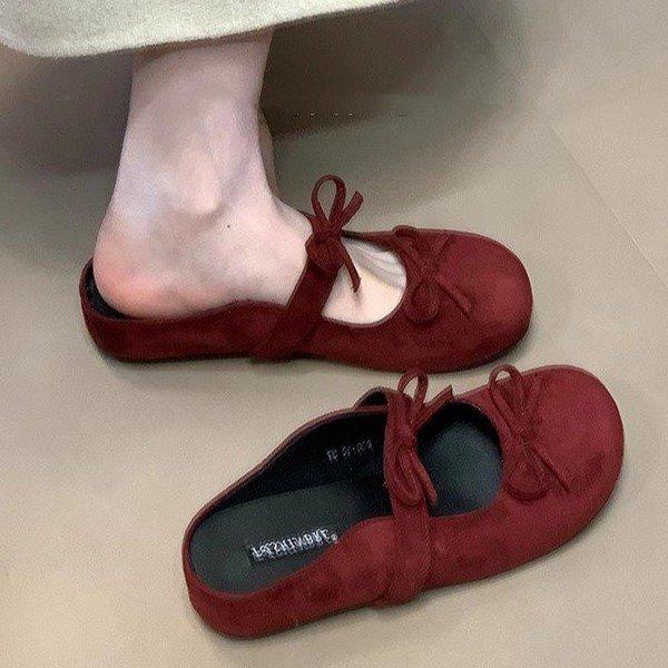 Soft leather version~ Double bow suede bag head drag, new retro thick-soled inner height-increasing Boken shoes in summer 2025