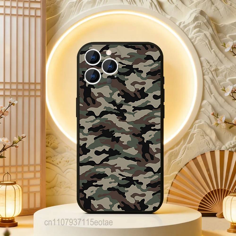 Camouflage Camo Military Cool Phone Case For iPhone 17,16,15,14,13,12,11,Pro,Max,Plus,E,Air,Mini Black Shockproof Funda Cover