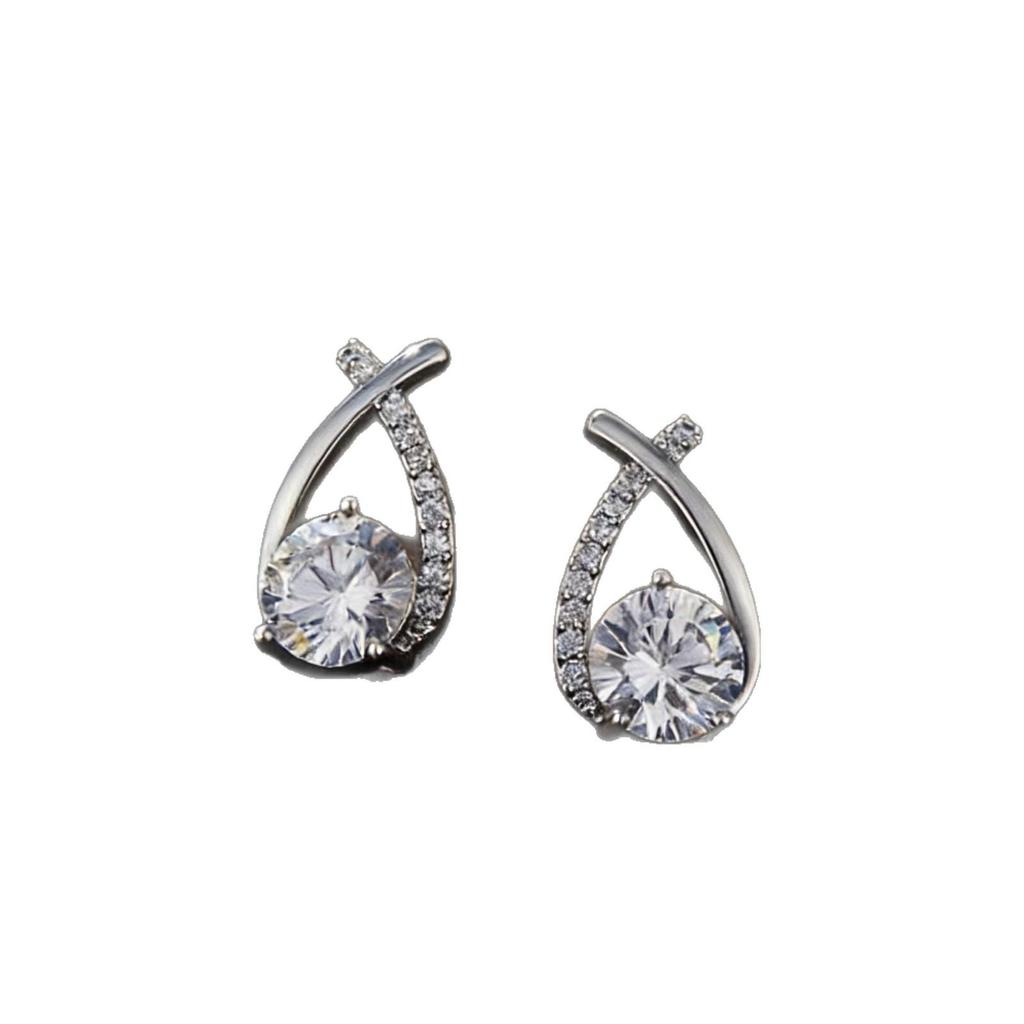 Korean Style Women's Elegant Diamond-Set Crossover Stud Earrings, Versatile and Sophisticated High-End Design.