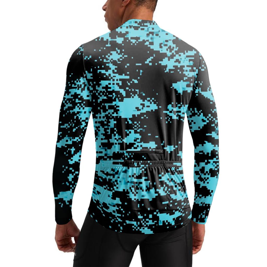 Men's Crew Neck Printed Long Sleeve Zip Breathable Quick Dry Cycling Jersey for Outdoor Sports Activities