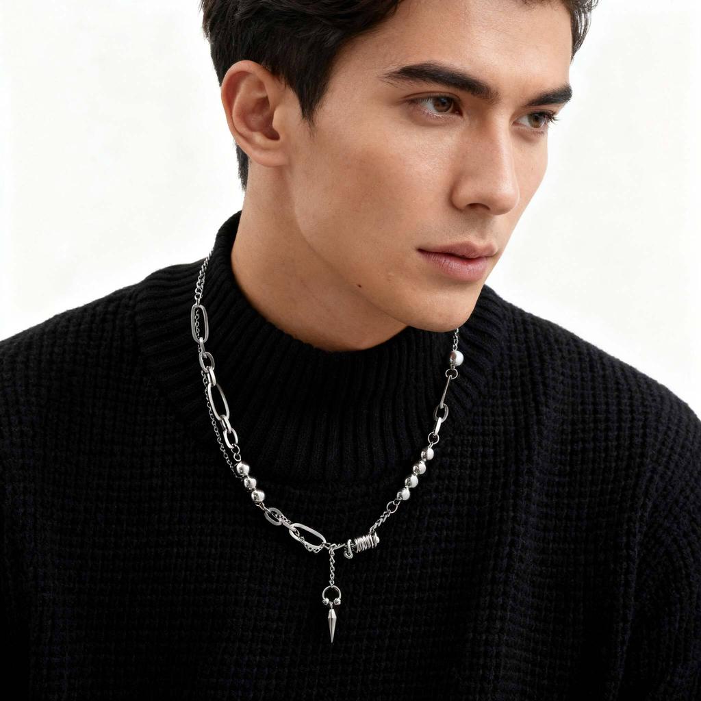 Hip Hop Rivet Necklace For Man,Punk Stainless Steel Splicing Clavicle Sweater Chain Choker,Trendy Unisex Jewelry Gift