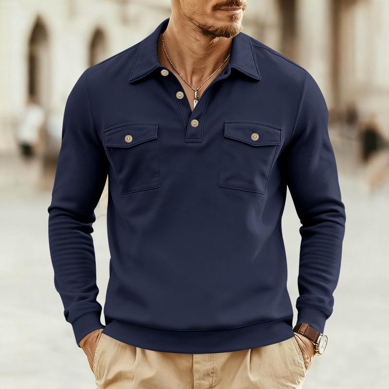 Men S Long Sleeve Polo Casual Sports Multi Pocket Sweatshirt