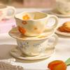 300ML Korean Style Hand Pinched Irregular Ceramic Mug Hand-painted Flower Heart Coffee Cup Breakfast Milk Afternoon Tea Cup Gift