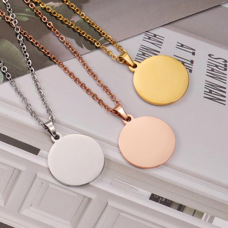 Minimalist Personalized Stainless Steel Round Pendant Necklace for Couples & Best Friends